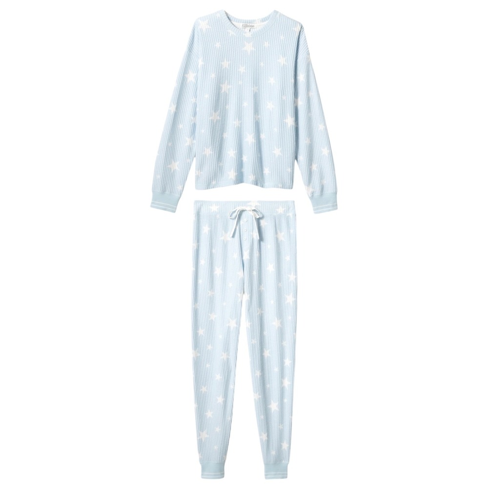 PJ Salvage Light Blue Star Print Thermal Velour Waffle Knit Pajama Set Small
